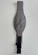 Front view of the Grey Stone Rouu Baby II hip carrier worn on the hip